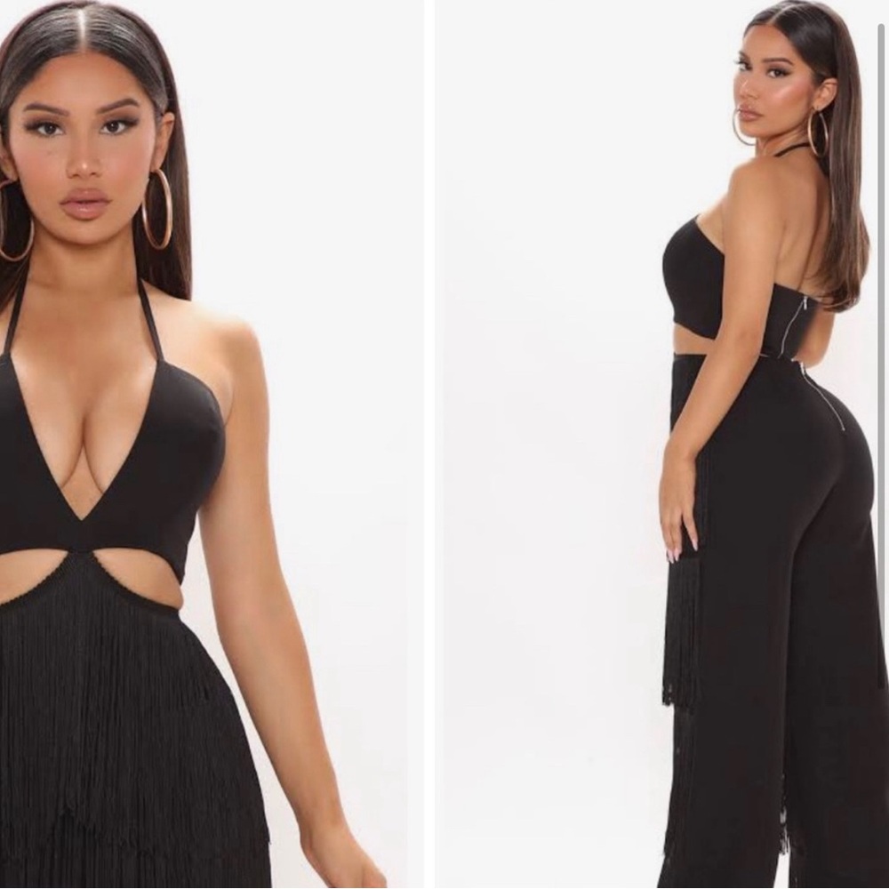 Forever Fringe Black Jumpsuit Fashion Nova - Size Large - Picture 2 of 3